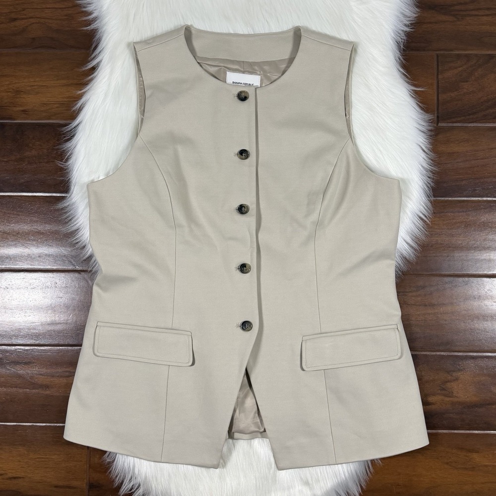 Banana Republic Women's Size 18 Natural Stone Button Up‎ Ponte Cutaway Vest